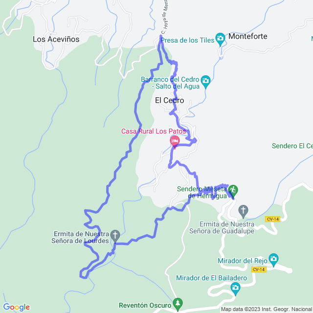 Mapa del sendero: Hermigua/La Meseta - El Cedro - Pista aceviños - Ermita Lourdes - La Meseta