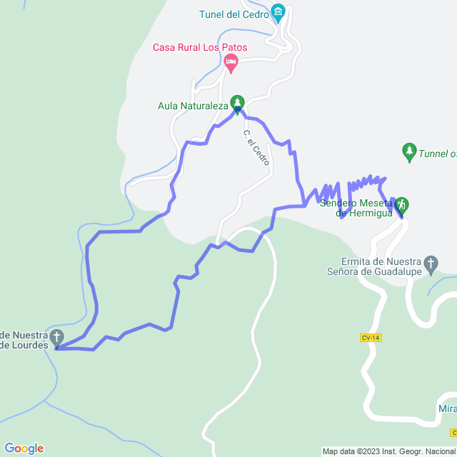 Carte du sentier de randonnée: Hermigua/La Meseta - Ermita Lourdes - La Meseta