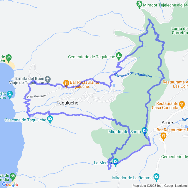 Hiking map of the trail footpath: Arure-Taguluche-Playa-Taguluche-Arure