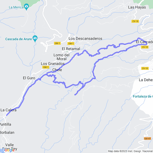 Hiking map of the trail footpath: Valle Gran Rey-Los  Reyes-Ermita de Guadá-El Cercado-La Vizcaina-Valle Gran Rey