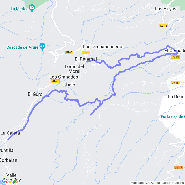 Hiking map of the trail footpath: Valle Gran Rey-Los Reyes-Ermita de Guadá-El Cercado-La Vizcaina-Lomo De Balo