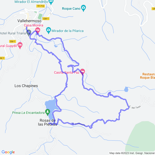 Mapa del sendero: Vallehermoso - La Encantadora - Ambrosio - El Tión - Vallehermoso