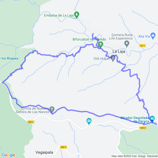 Hiking map of the trail footpath: San Seb/La Laja-Agando-Las Nieves-Peraza-La Laja