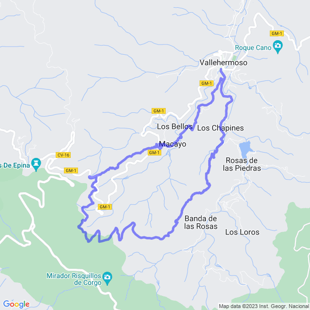 Hiking map of the trail footpath: Vallehermoso - La Meseta - Vallehermoso