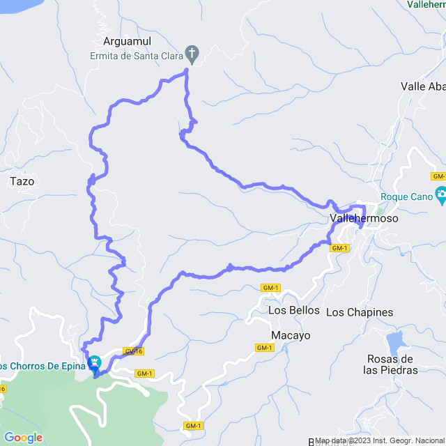 Hiking map of the trail footpath: Vallehermoso - Epina - Sta Clara - Vallehermoso