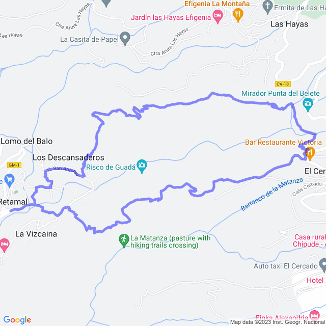 Mapa del sendero: Valle Gran Rey/El Retamal - El Cercado - La Vizcaina - El Retamal