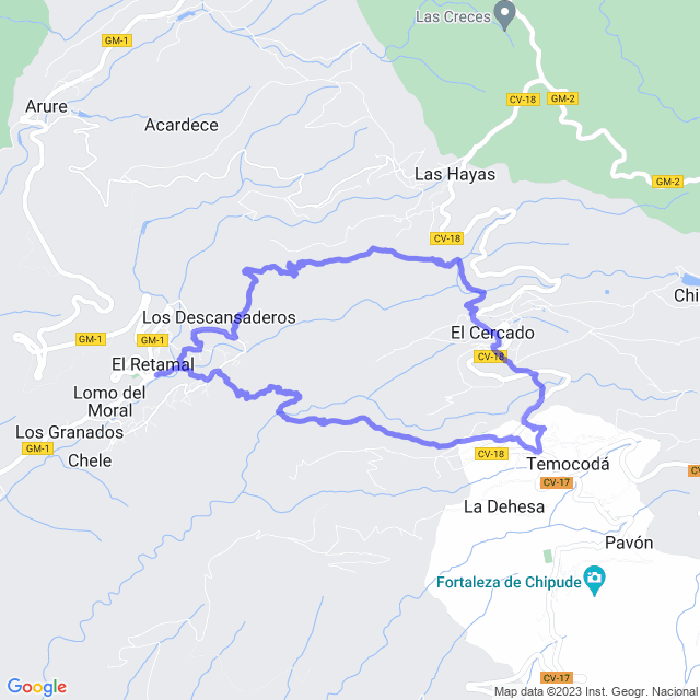 Mapa del sendero: Valle Gran Rey/El Retamal - La Vizcaina - La Matanza - Chipude -El Cercado - El Retamal