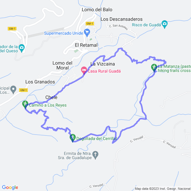 Carte du sentier de randonnée: Valle Gran Rey/Chele - Degollada del Serrillal - La Matanza - La Vizcaina - Chele