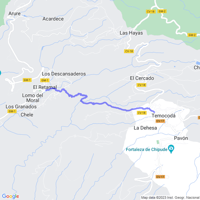 Mapa del sendero: Valle Gran Rey/Retamal - La Vizcaina - La Matanza - Chipude