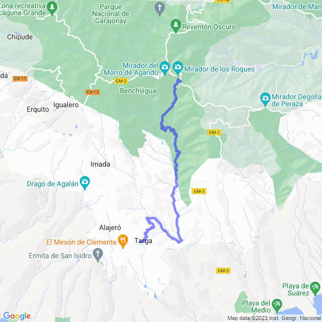 Carte du sentier de randonnée: Parque/Roque de Agando - Benchijigua - Pastrana - Targa