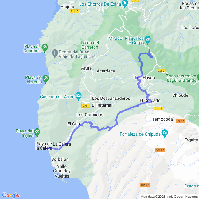 Mapa del sendero: Parque/Las Creces - Las Hayas -El Cercado - Valle Gran Rey