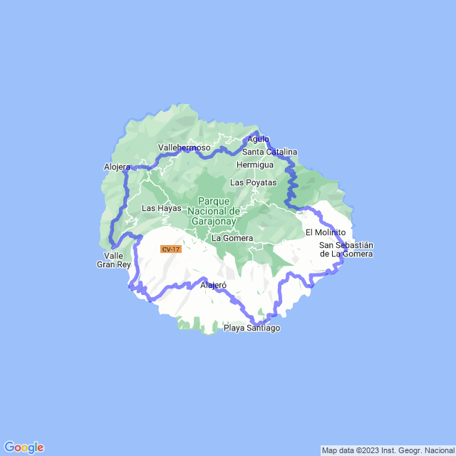 Mapa del sendero: Camino de la Costa - GR 132 por Vallehermoso pueblo - La Gomera