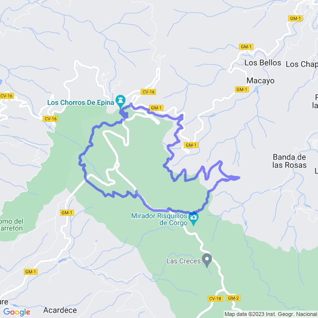 Carte du sentier de randonnée: Vallehermoso/Chorros de Epina-Raso de la Bruma-Cañada Jorge-Barranquillos-Epina
