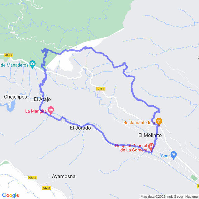 Carte du sentier de randonnée: San Seb/El Jorado- Las Casetas - Degollada de Laguerode - El Molinito - El Jorado