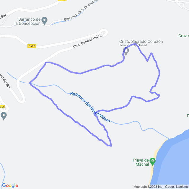 Hiking map of the trail footpath: San Sebastián/Circular del Cristo