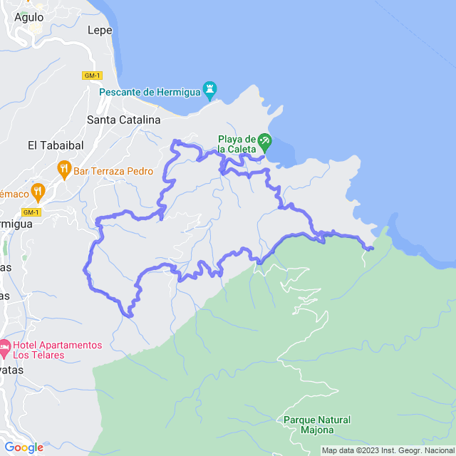 Wander-Karte auf pfad: Hermigua/LosBaranquillos - Los Álamos - Montoro - El Palmar Tagaluche - La Caleta - Hermigua