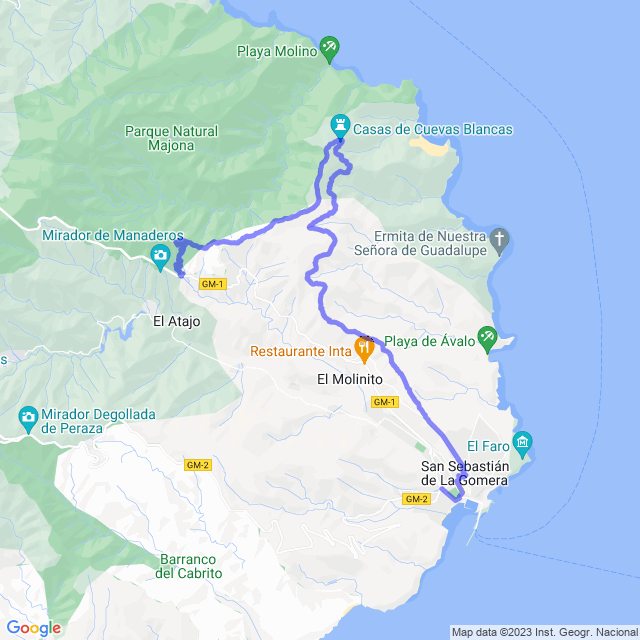Carte du sentier de randonnée: San Seb/Las Casetas - Laguerode - Cuevas Blancas - Aluse - San Sebastián