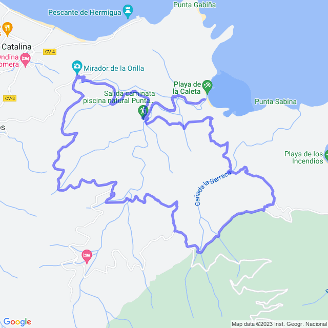 Hiking map of the trail footpath: Hermigua/La Orilla - Moralito - El Palmar - La Caleta - La Orilla