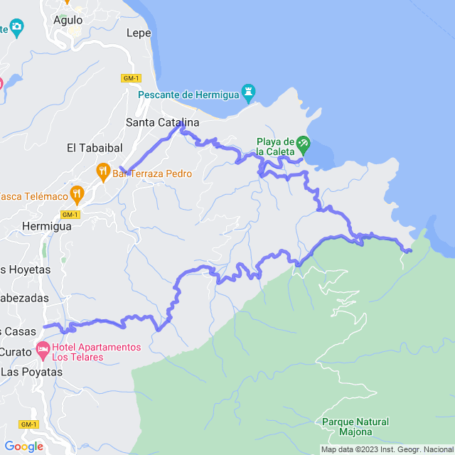 Carte du sentier de randonnée: Hermigua/La Cerca - Los Álamos - Montoro - El Palmar - Tagaluche _ La Caleta - Hermigua
