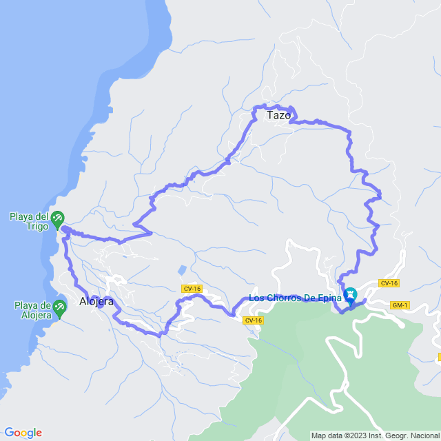 Mapa del sendero: Vallehermoso/Chorros de Epina - Epina - Tazo - Playa del Trigo - Alojera - Chorros de Epina