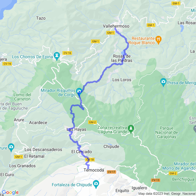 Wander-Karte auf pfad: Vallehermoso - La Encantadora - Las Creces - Las Hayas - El Cercado - Chipude