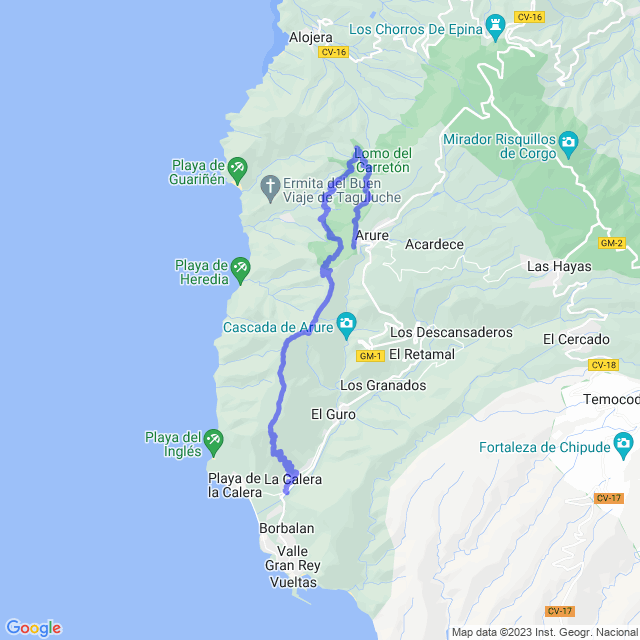 Wander-Karte auf pfad: Arure - Taguluche - Valle Gran Rey