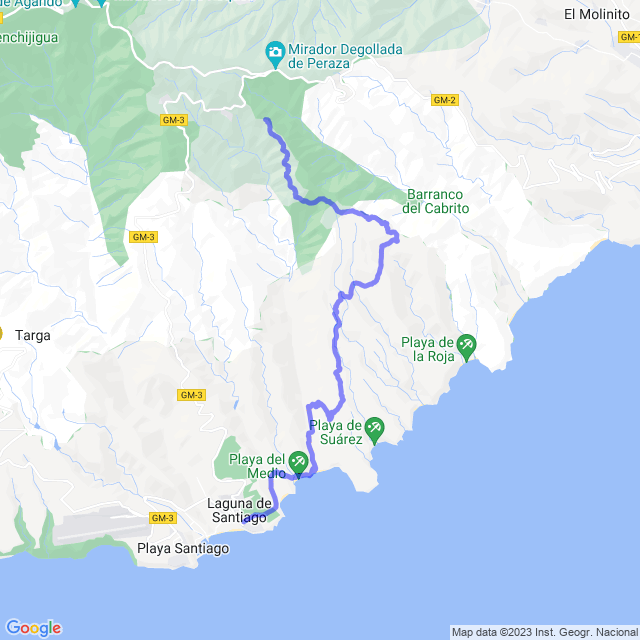 Carte du sentier de randonnée: San Seb/Jerduñe - Tacalcuse - Morales - Contreras - Playa Santiago