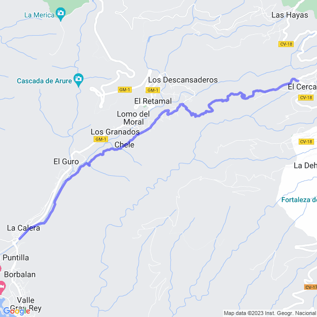 Carte du sentier de randonnée: Valle Gran Rey - La Vizcaina - El Cercado
