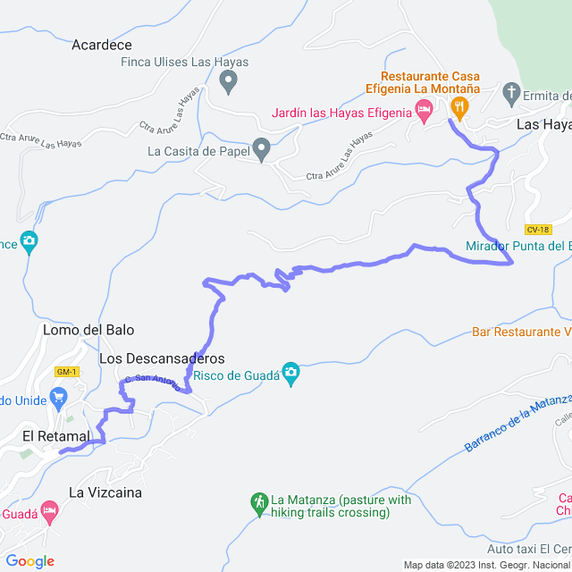 Carte du sentier de randonnée: Valle Gran Rey/El Retamal - Las Hayas