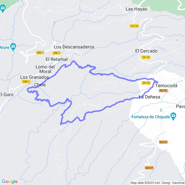 Carte du sentier de randonnée: Valle Gran Rey/Chele - Ermita de Guadá - Chipude - La Matanza - Vizcaina - Chele