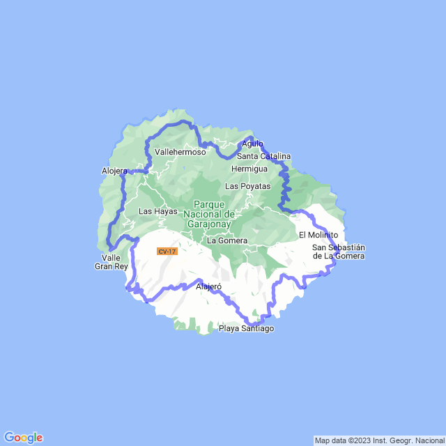 Hiking map of the trail footpath: Camino de la Costa - GR 132 por Playa de Vallehermoso - La Gomera