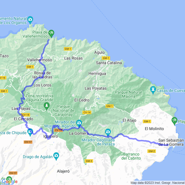 Hiking map of the trail footpath: Cumbres de La Gomera GR131 - La Gomera