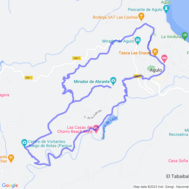 Carte du sentier de randonnée: Agulo - Los Pasos - La Palmita - Juego de Bolas - Abrante - El Roquillo - Agulo