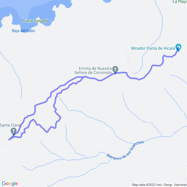 Carte du sentier de randonnée: Vallehermoso/Sta Clara - Punta de Alcalá - Sta Clara