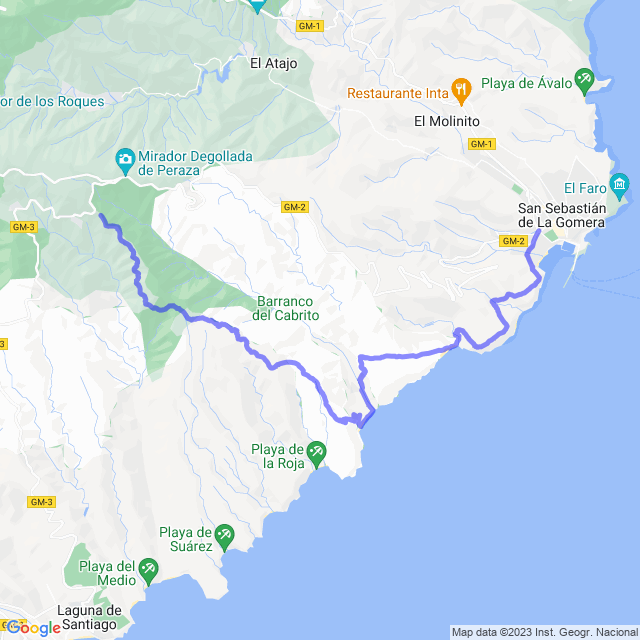 Hiking map of the trail footpath: San Seb/Jerduñe - Morales - El Cabrito (Playa) - La Guancha - San Sebastián