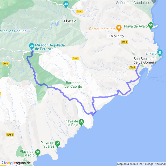 Hiking map of the trail footpath: San Seb/Degollada de Peraza - Jerduñe - Morales - El Cabrito (Playa) - La Guancha - San Sebas