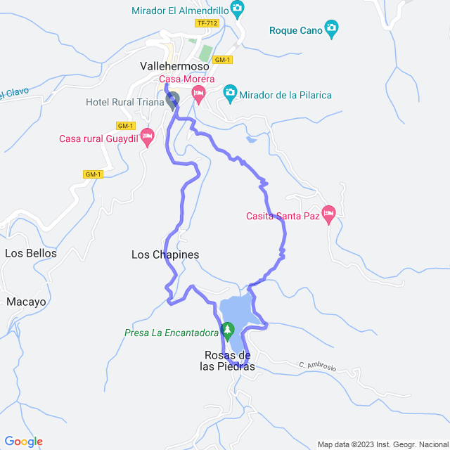 Mapa del sendero: Vallehermoso - La Encantadora - Vhso