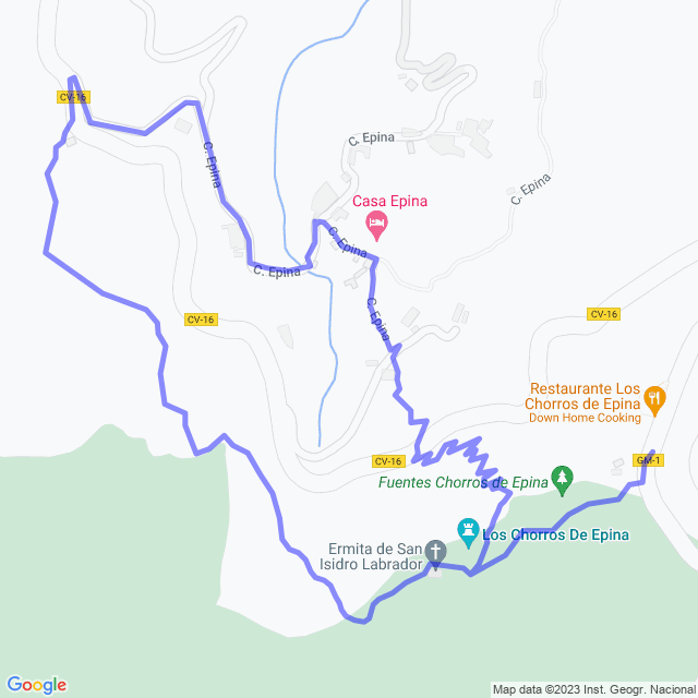 Mapa del sendero: Vallehermoso/Chorros de Epina - Epina - Chorros
