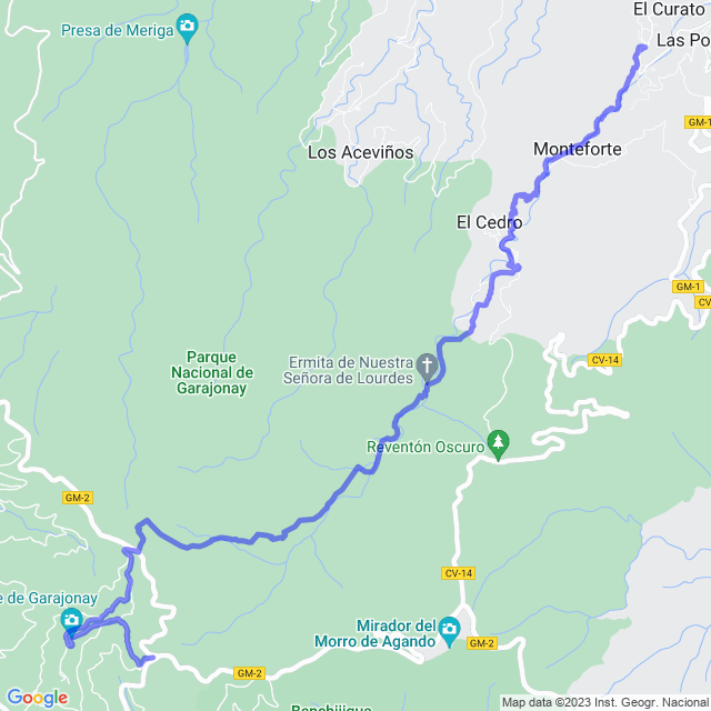 Mapa del sendero: Parque/Pajaritos - Alto Garajonay - Contadero - Ermita de Lourdes - El Cedro - Hermigua/Estanquillo