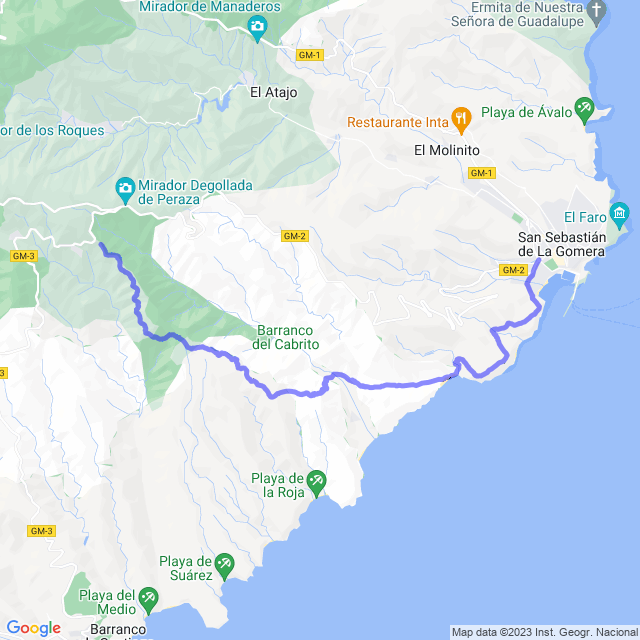 Hiking map of the trail footpath: San Seb/Jerduñe - Morales - El Cabrito - La Guancha - San Sebastián