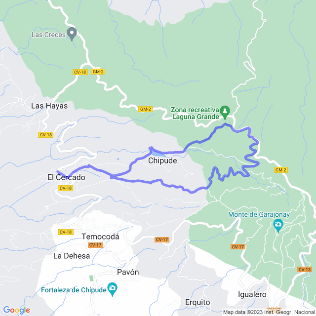 Mapa del sendero: Parque/La Laguna Grande - El Cercado - La Laguna Grande